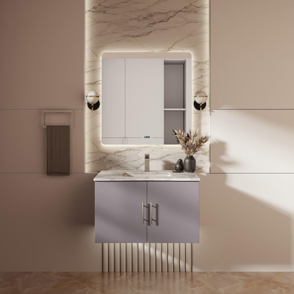 Lexora Home Geneva 30" Single Bathroom Vanity in Dark Grey with 2 cm White Carrara Marble Top and Rectangular Sink, , large