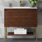 James Martin Vanities Mantova 35.4" Single Vanity in Mid-Century Walnut and Champagne Brass with 3 cm Glossy White Composite Stone Top and Rectangular Sink, , large