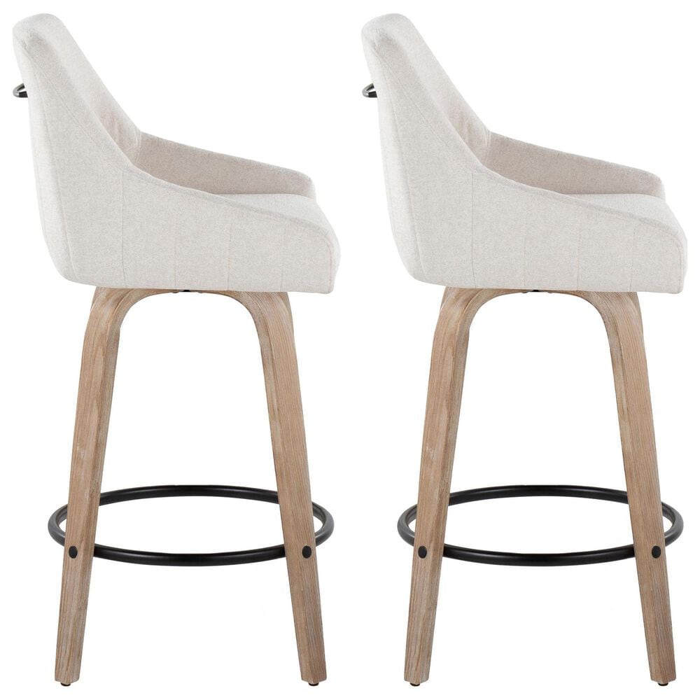 LumiSource Hannah Swivel Counter Stool with Cream Fabric Upholstery in Whitewashed and Black (Set of 2), , large