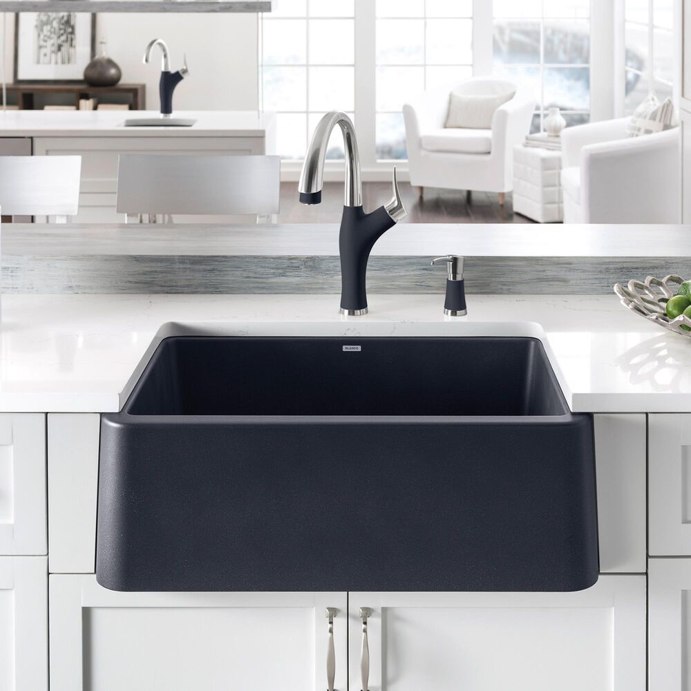 Blanco Ikon 30&quot; Apron Single Bowl Farmhouse Sink in Anthracite, , large