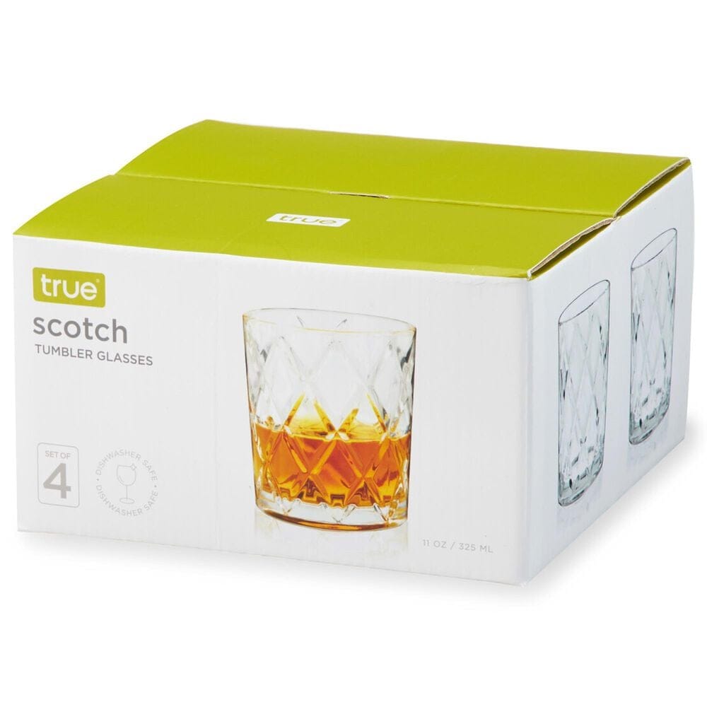 True Brands Scotch Diamond Cut Tumbler Glasses in Clear &#40;Set of 4&#41;, , large