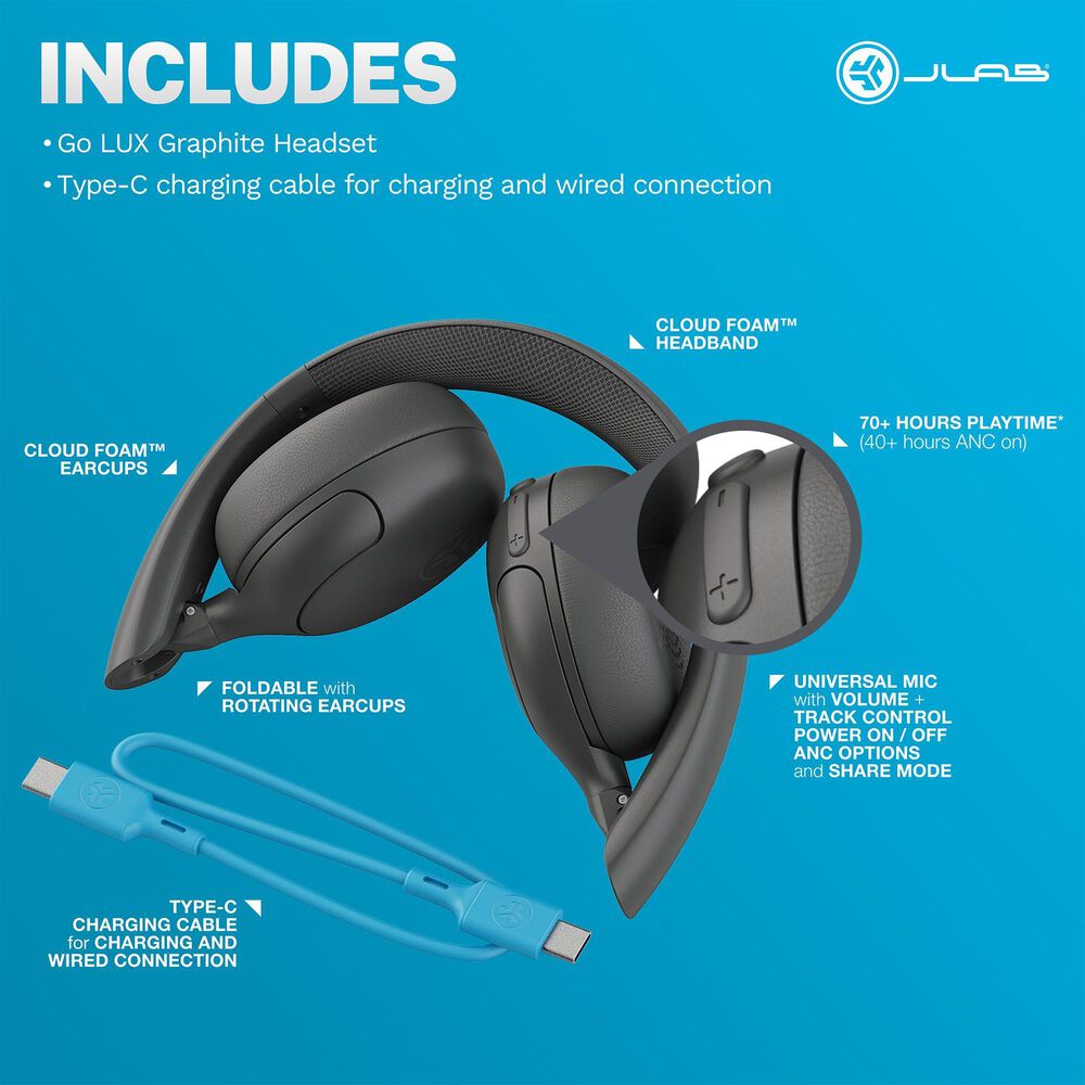 JLab Studio 2 Wireless On-Ear Headphones in Black, , large
