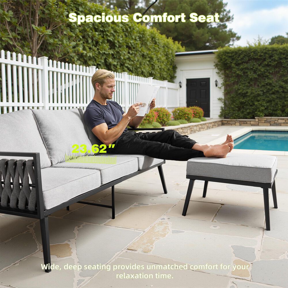 HOMLUX 6-Piece Patio Conversation Set with Woven Sling Fabric in Light Gray, , large