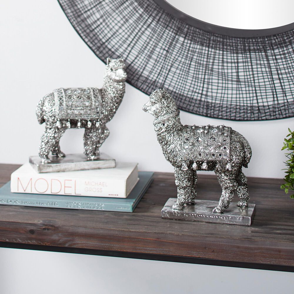 Maple and Jade Eclectic Resin Llama Sculpture in Silver &#40;Set of 2&#41;, , large