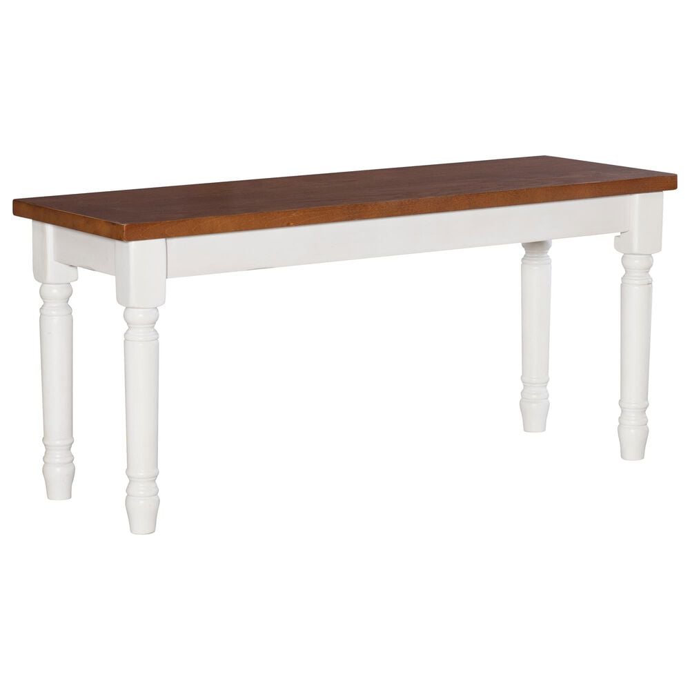 Linon Home Decor Willow Dining Bench in Honey Brown and Vanilla White, , large