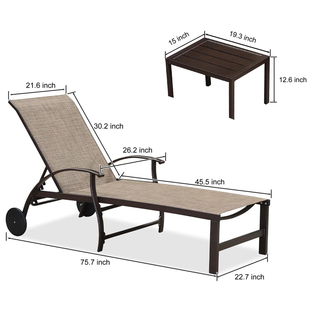 HOMLUX 3-Piece Patio Chaise Lounge Set with Wheels in Brown, , large