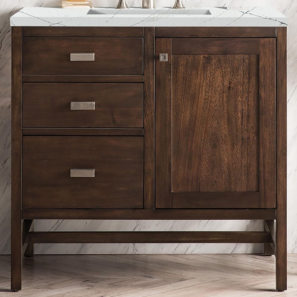 James Martin Vanities Addison 36&quot; Single Bathroom Vanity in Mid Century Acacia with 3 cm Ethereal Noctis Quartz Top and Rectangular Sink, , large