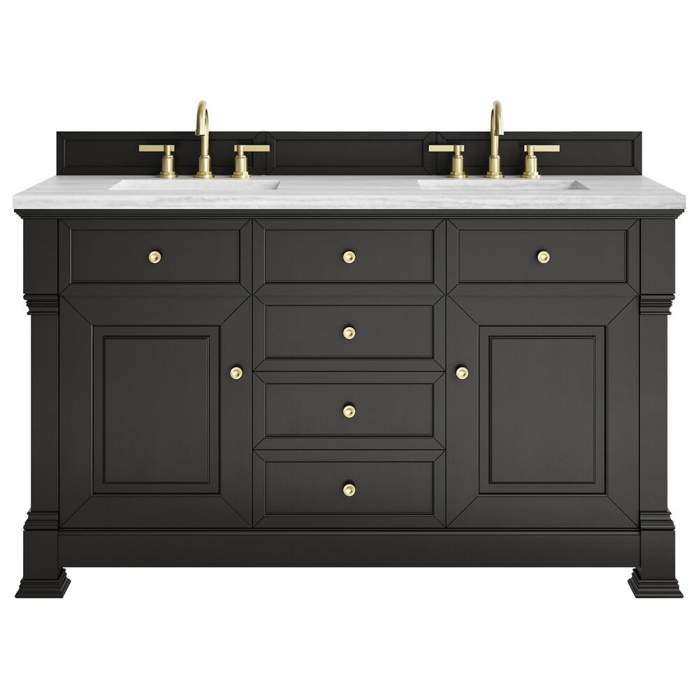 James Martin Vanities Brookfield 60&quot; Double Bathroom Vanity in Black Onyx with 3 cm Arctic Fall Solid Surface Top and Rectangular Sinks, , large