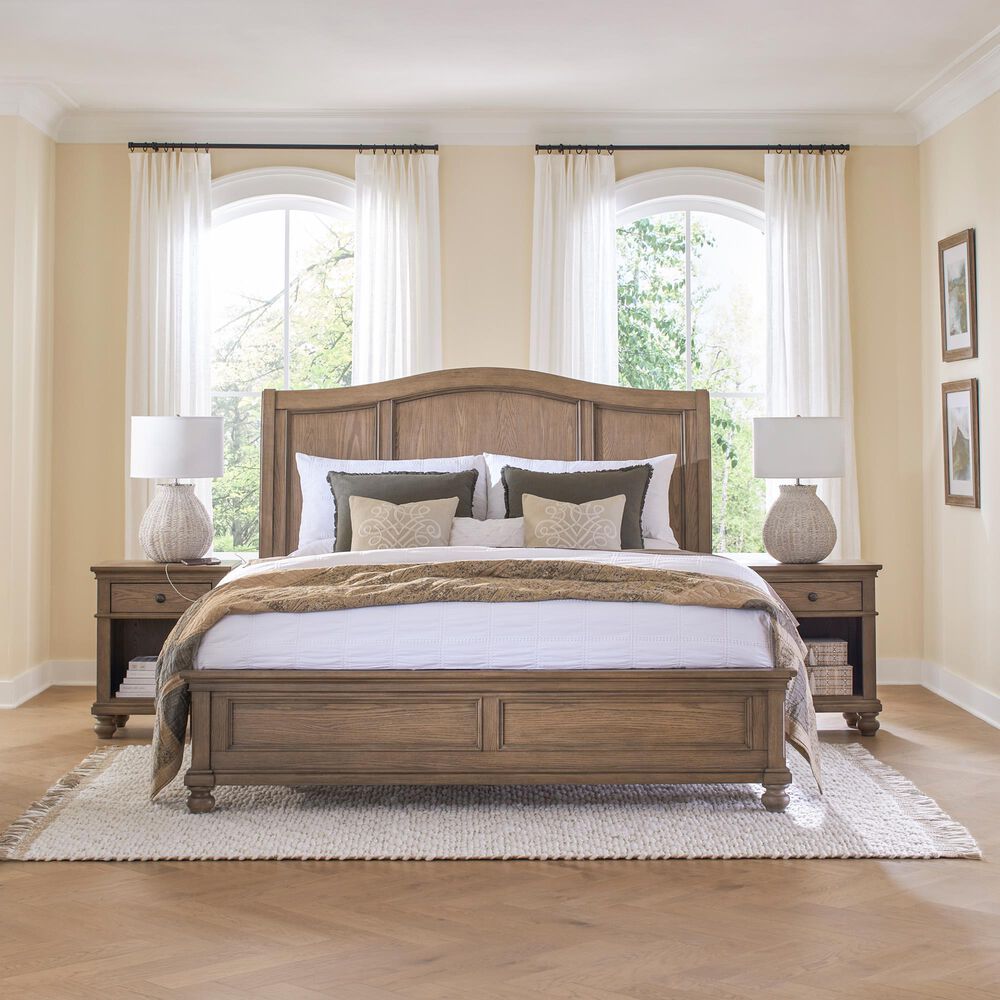 Riva Ridge Oxford California King Sleigh Bed in Tan with USB Ports, , large