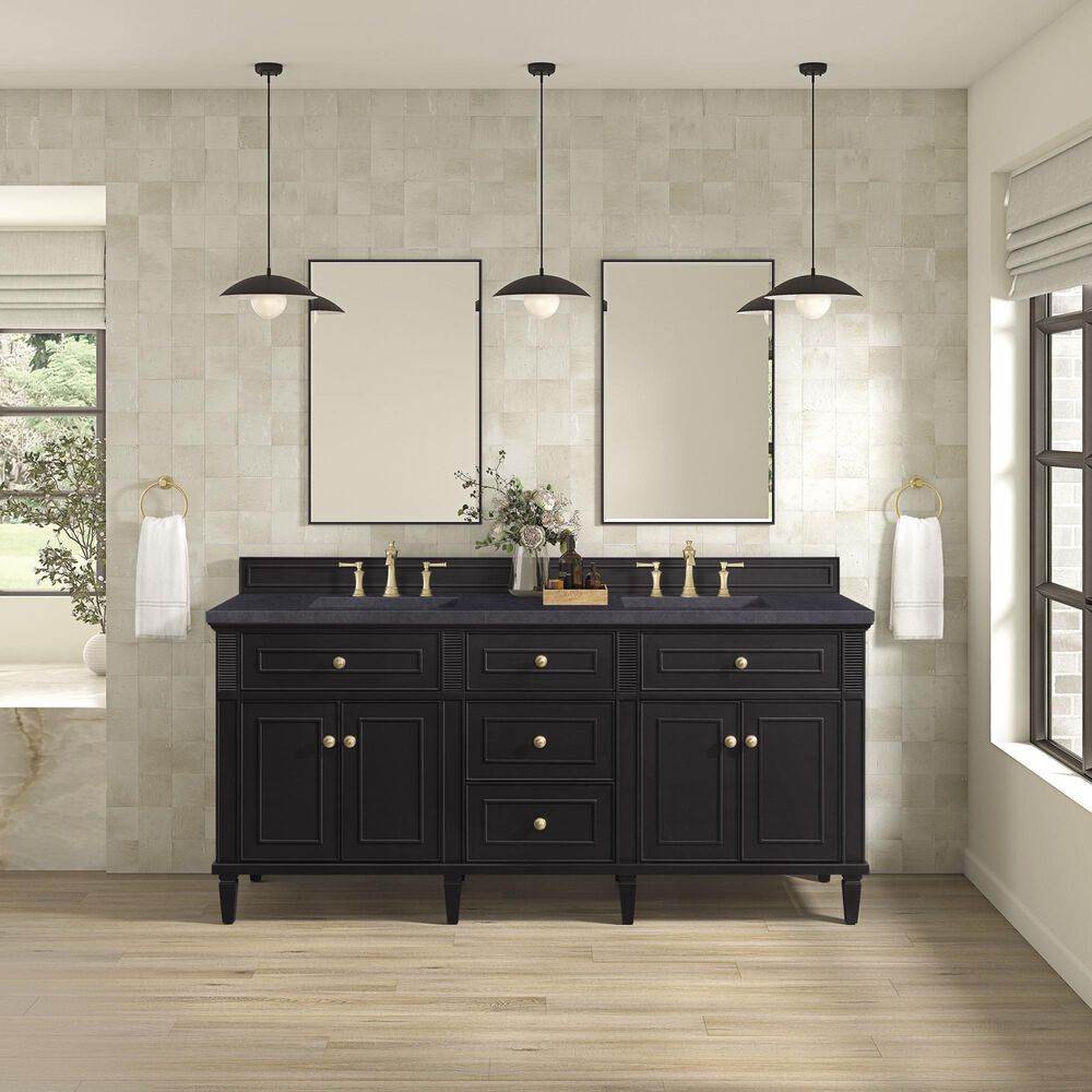 James Martin Vanities Lorelai 72&quot; Double Vanity in Black Onyx with 3 cm Charcoal Soapstone Quartz Top, , large