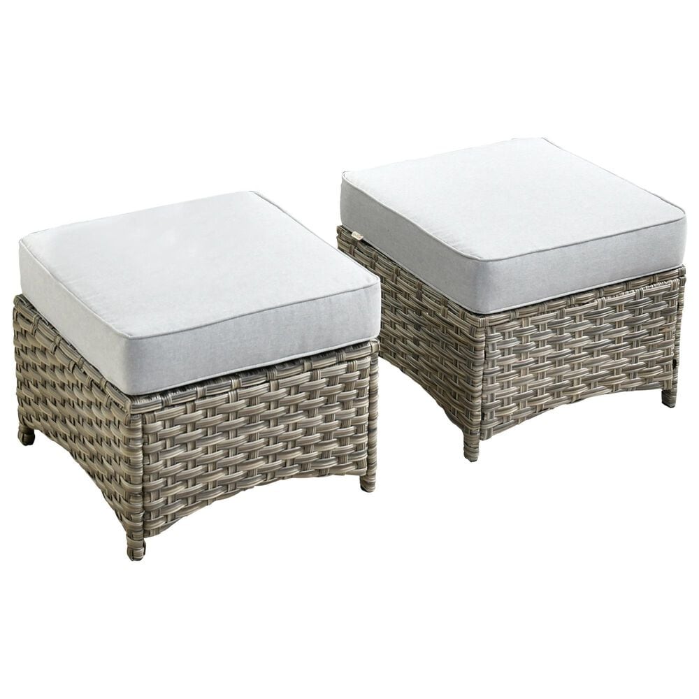 HOMLUX 2-Piece Outdoor Wicker Ottoman Set with Cushion in Gray, , large