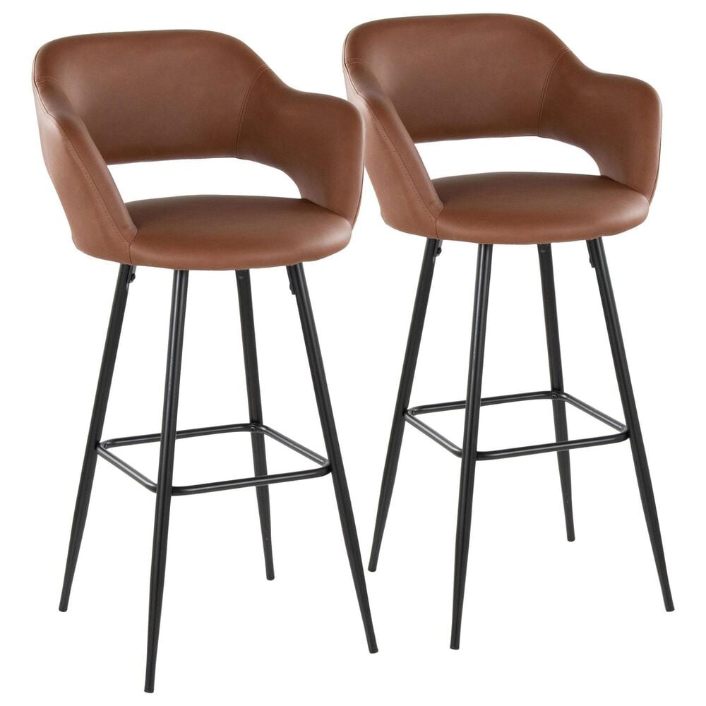 Lumisource Margarite Barstool with Brown Cushion in Black (Set of 2), , large