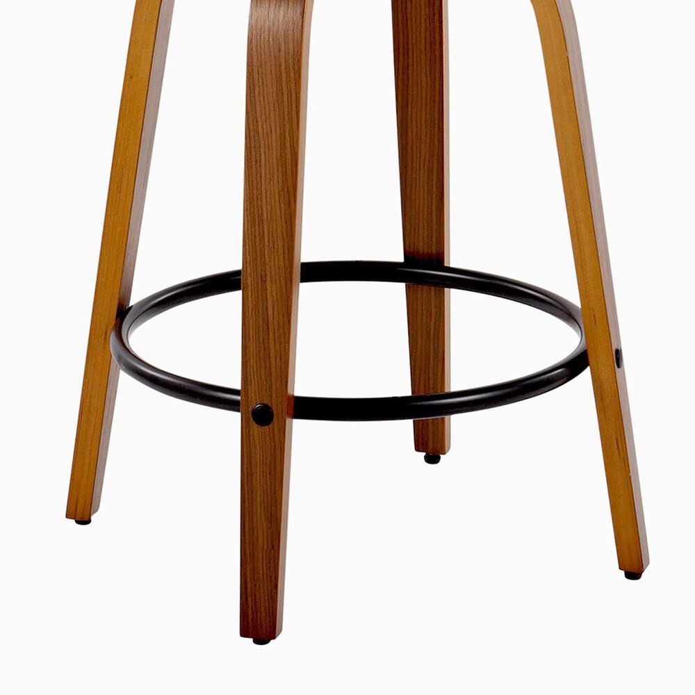 LumiSource Diana 26" Swivel Counter Stool with White Faux Leather Upholstery in Walnut and Black (Set of 2), , large