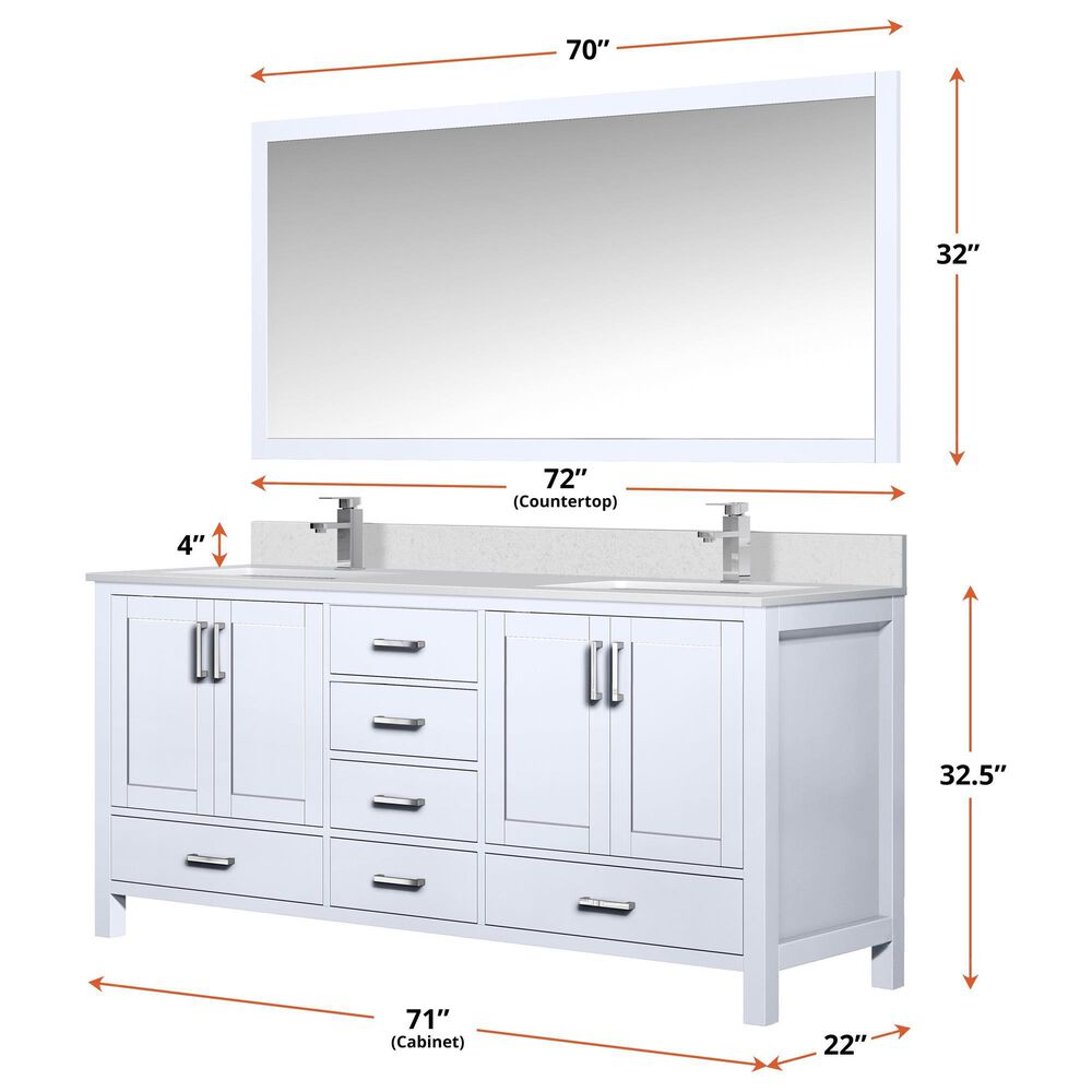 Lexora Home Jacques 72&quot; Double Bathroom Vanity in Distressed Grey with 2 cm White Carrara Marble Top and Rectangular Sinks, , large