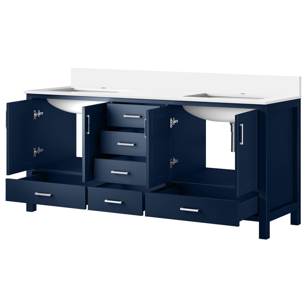 Lexora Home Jacques 72&quot; Double Bathroom Vanity in Navy Blue with 2 cm White Quartz Top and Rectangular Sinks, , large