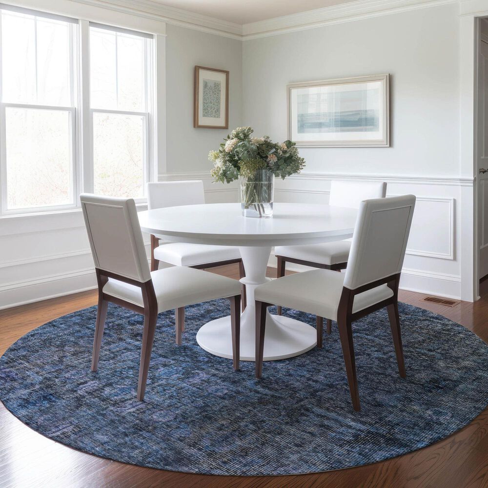 Dalyn Rug Company Karaj KJ3 8&#39; Round Blue Indoor/Outdoor Area Rug, , large