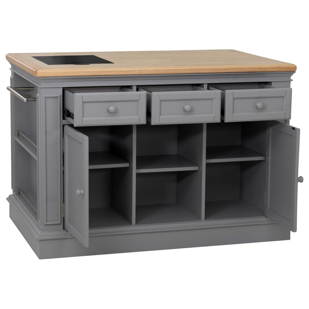 Linon Home Decor Posie Kitchen Island with 2 Stools in Grey, Natural and Black, , large