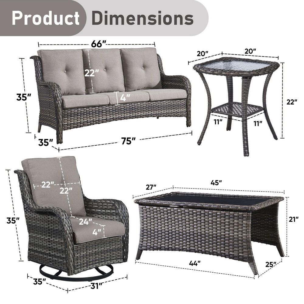Sunwell Garden 5-Piece Patio Conversation Set in Gray, , large