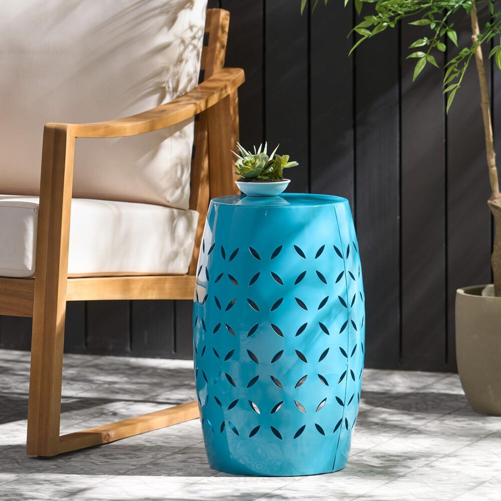 Hearth and Haven Lilac Outdoor Metal Side Table with Cylindrical Design in Blue, , large