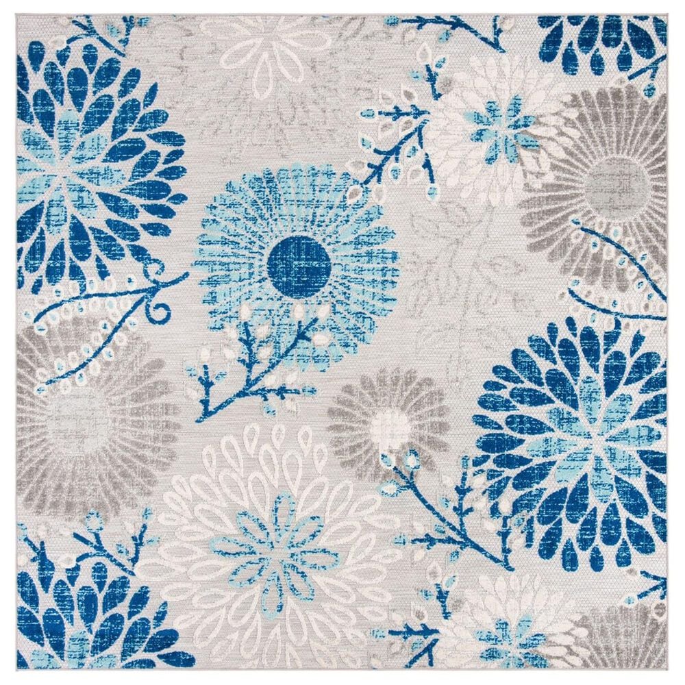 Safavieh Cabana CBN832F 4" Square Grey and Blue Indoor/Outdoor Area Performance Rug, , large