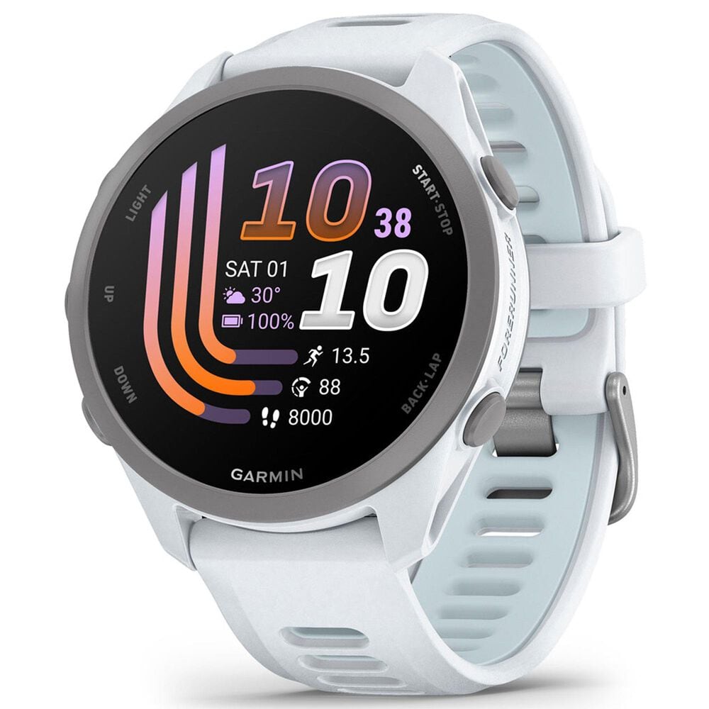 Garmin Forerunner 170 Music Smartwatch 42mm Whitestone Case with Whitestone and Cloud Blue Silicone Band, , large