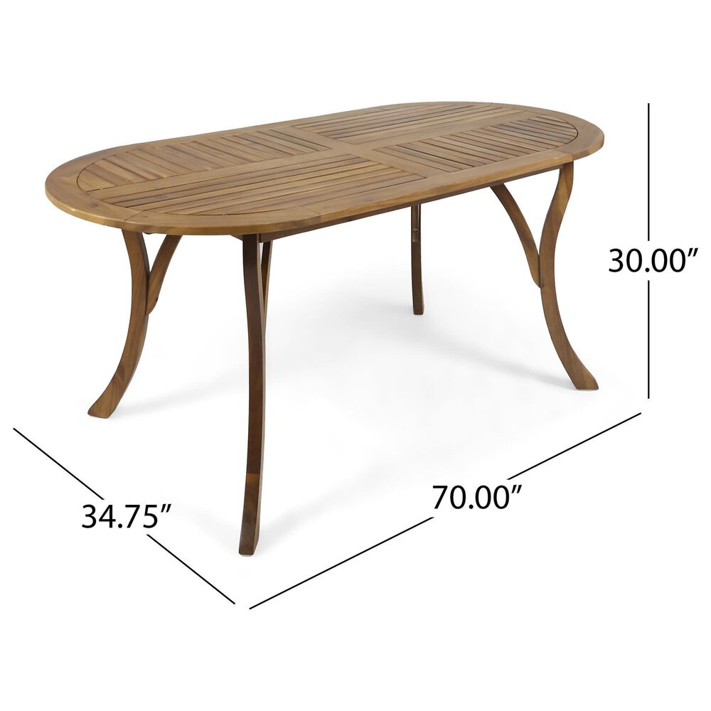 Hearth and Haven 70&quot; Outdoor Oval Dining Table with Slatted Tabletop and Curved Y-Shaped Legs in Teak, , large