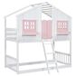 Hearth and Haven Twin over Twin House Bunk Bed with Roof in Pink and White, , large