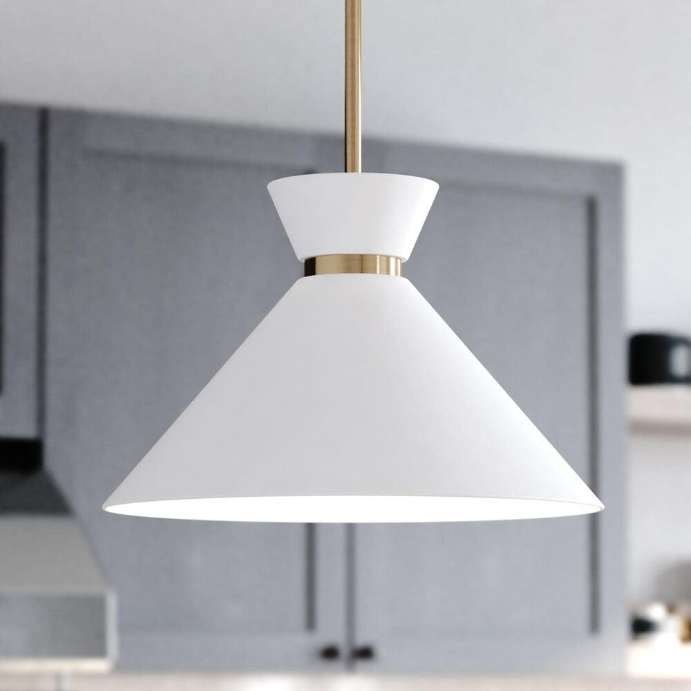 Vaxcel International Co. Ltd. Racine 1-Light Pendant in Matte White and Natural Brass, , large