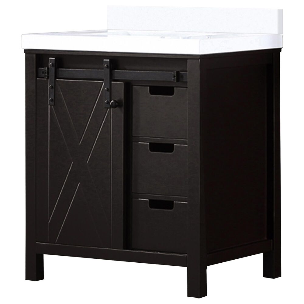 Lexora Home Marsyas 30&quot; Single Bathroom Vanity in Brown with White Quartz Top and Rectangular Sink, , large