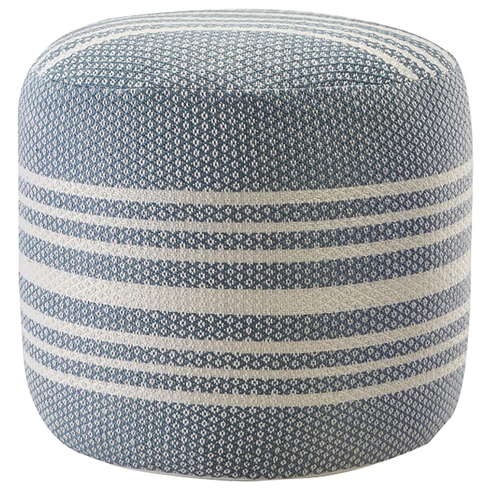 L.R. RESOURCES Stripe Outdoor Pouf in Light Blue and White, , large