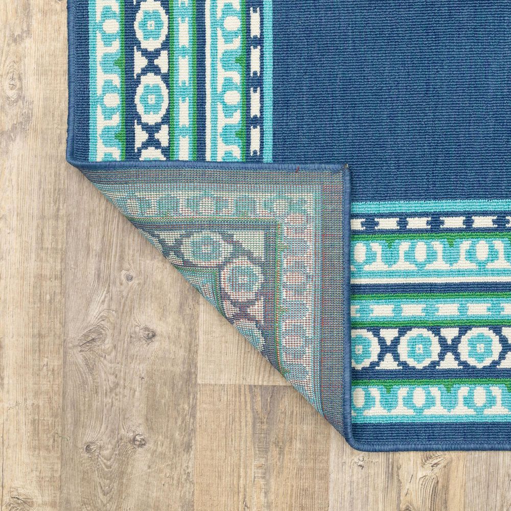 Oriental Weavers Meridian Navy and Green 2'3" x 7'6" Indoor/Outdoor Runner, , large
