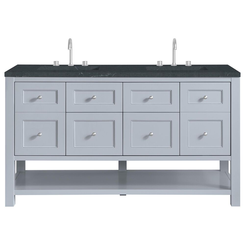 James Martin Vanities Breckenridge 60" Double Bathroom Vanity in Serenity Blue with 3 cm Charcoal Soapstone Quartz Top and Rectangular Sinks, , large