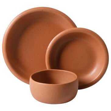 Gibson Home Corcisa Clay 12-Piece Stoneware Reactive Glaze Dinnerware Set in Burnt Apricot Terracotta, , large