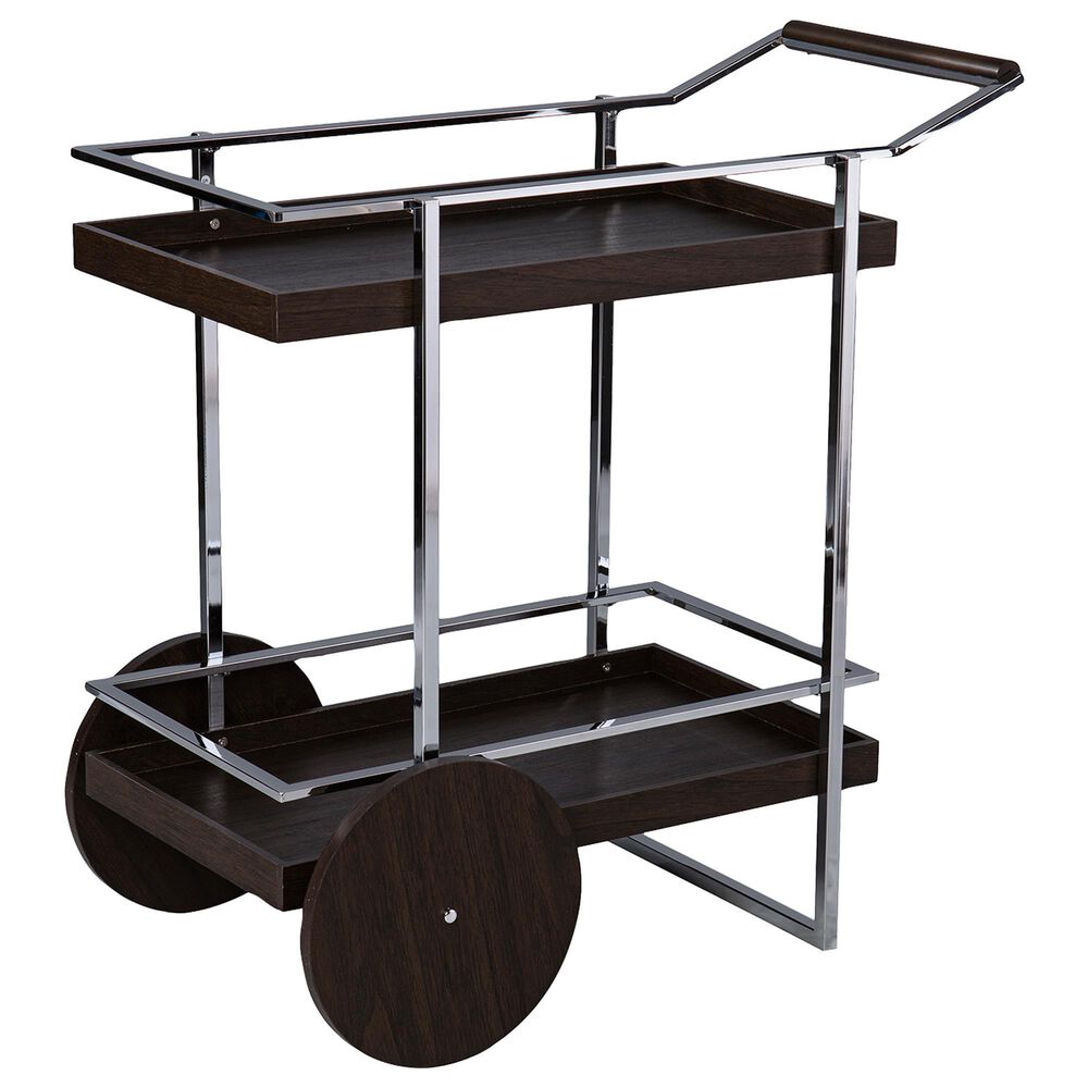 Southern Enterprises Dorben Rolling Bar Cart in Dark Brown and Chrome, , large
