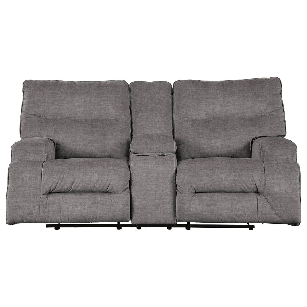 Benchcraft Coombs Double Reclining Loveseat with Console in Charcoal, , large