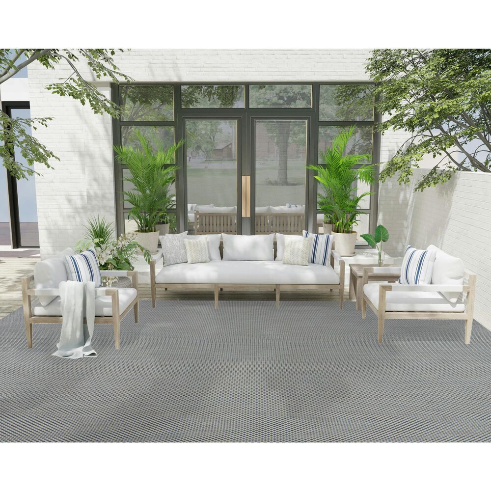 Nourison Courtyard Ivory and Blue 10&#39; x 14&#39; Indoor/Outdoor Area Rug, , large
