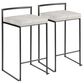 LumiSource Fuji 26" Stacker Counter Stool with Light Grey Cowboy Upholstery in Black (Set of 2), , large
