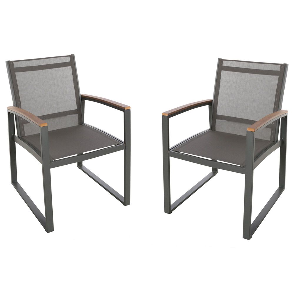 Hearth and Haven Glasgow Outdoor Dining Chair with Mesh Seat in Grey (Set of 2), , large