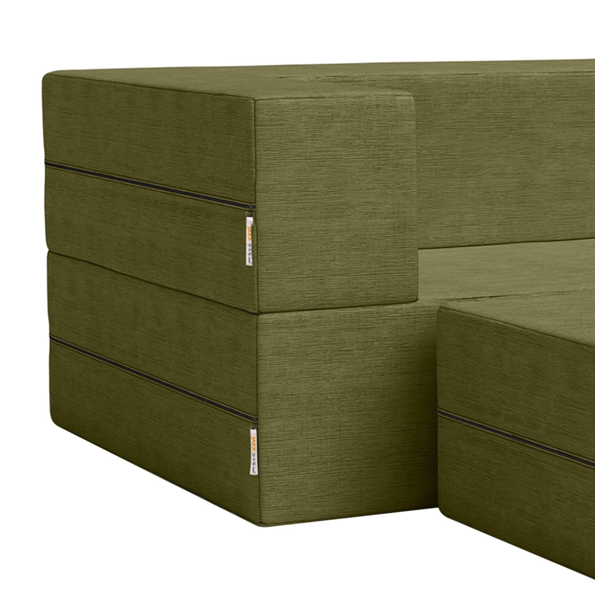 Jaxx Zipline 3-Piece Stationary Convertible Sleeper Sofa in Moss