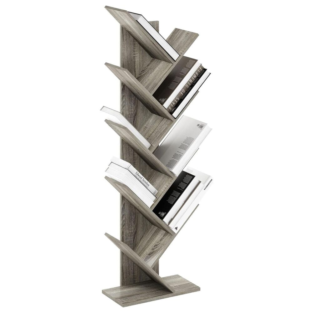 HOMLUX 9-Tier Shelf Tree Bookcase in French Oak, , large
