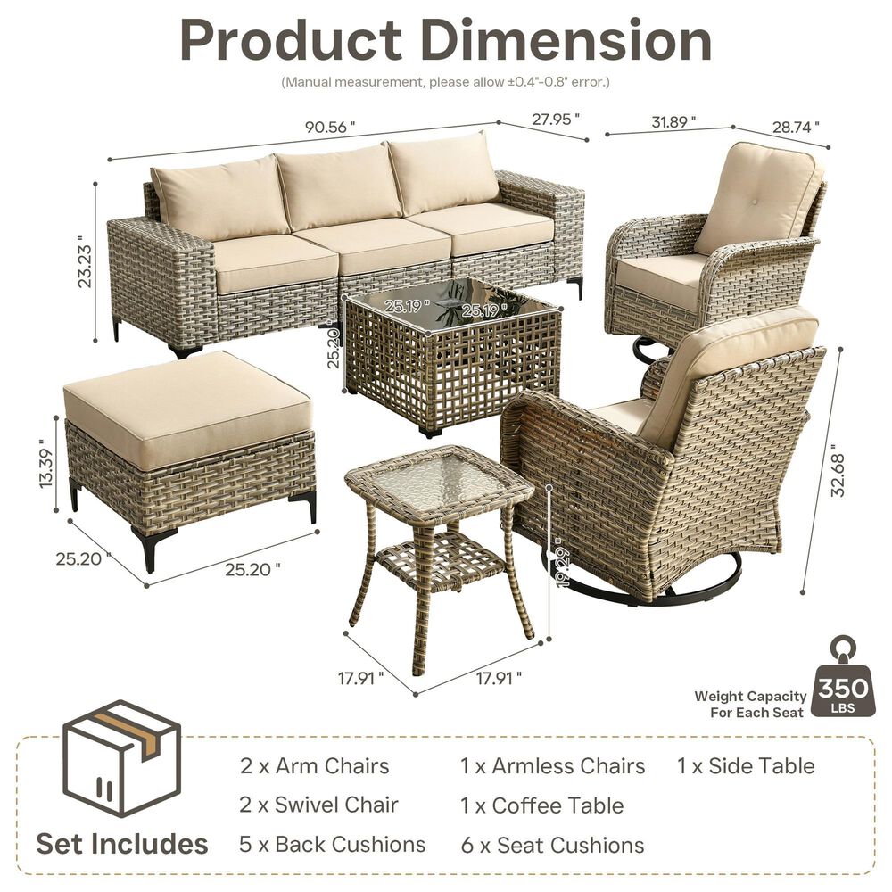 HOMLUX 8-Piece Patio Sectional Set in Beige, , large