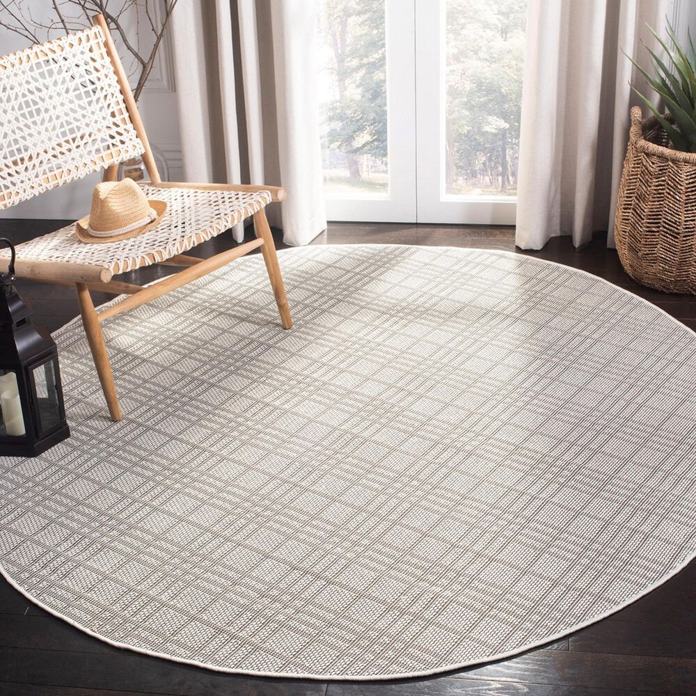 Safavieh Bermuda BMU802A 8&#39; Round Ivory and Light Grey Indoor/Outdoor Area Performance Rug, , large