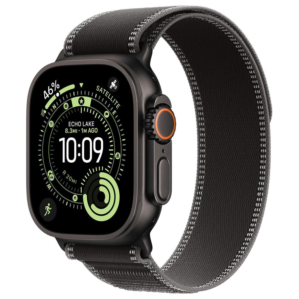 Apple Watch Ultra 3 (GPS+Cellular) 49mm Titanium Case with Black/Charcoal Trail Loop - M/L in Black and 2-Year AppleCare+, , large