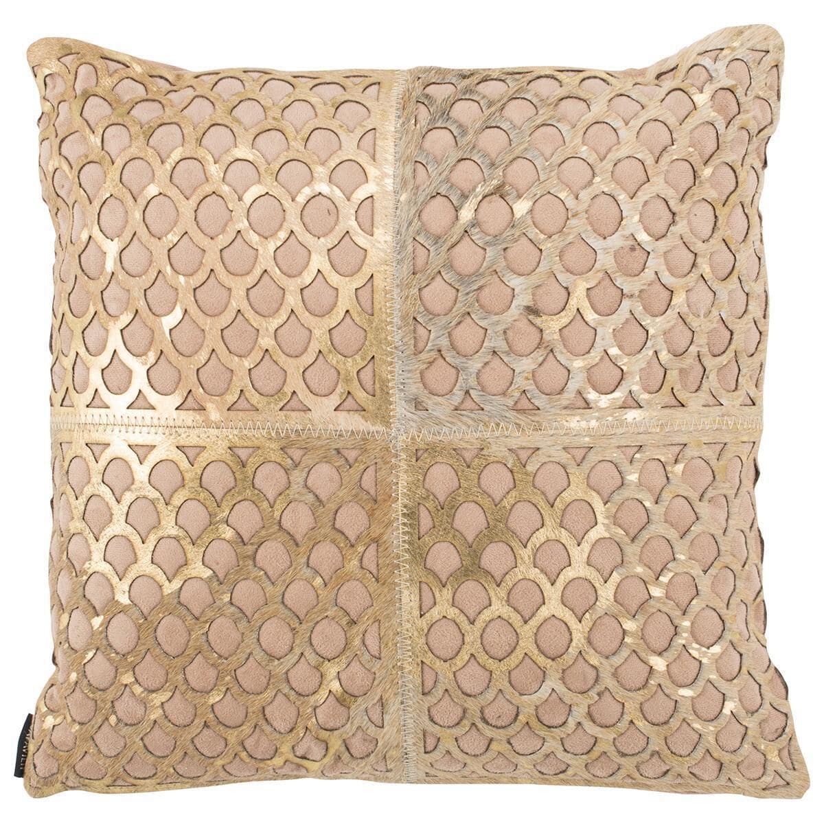 Safavieh Metallic Fin Cowhide 18 x18 Pillow in Beige Gold NFM