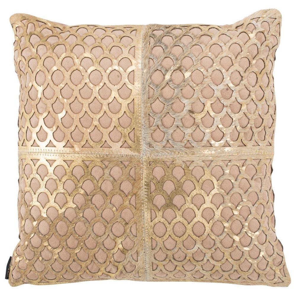 Safavieh Metallic Fin Cowhide 18"x18" Pillow in Beige/Gold, , large