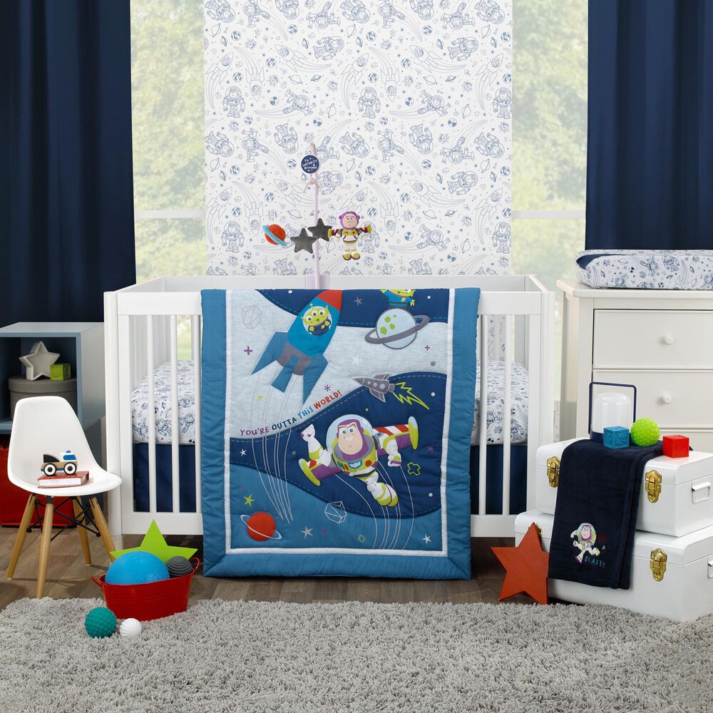 Nojo Baby and Kids Toy Story Outta This World 4-Piece Nursery Crib Bedding Set in Blue and Gray, , large