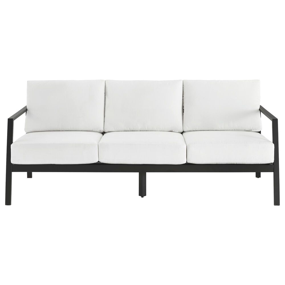 Linon Home Decor Holland Outdoor Sofa with White Cushions in Black, , large