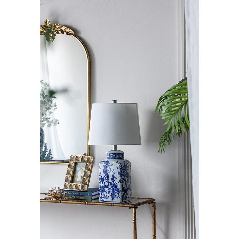 A&amp;B Home Flower Bird Table Lamp in Blue and White, , large