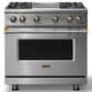 Viking Range 36" Freestanding Sealed Burner Gas Range with Brushed Brass Accents in Stainless Steel, , large
