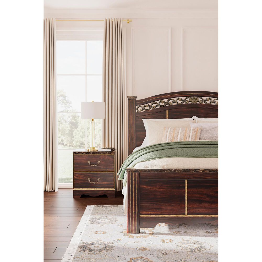 Ashley Glosmount 2-Drawer Nightstand in Glossy Reddish Brown and Gold, , large